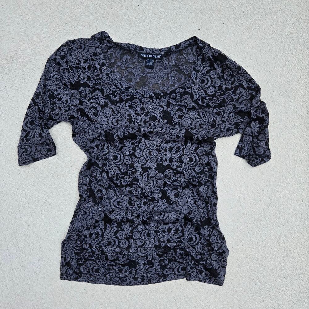 black damask cotton blend top large goth grunge ♡